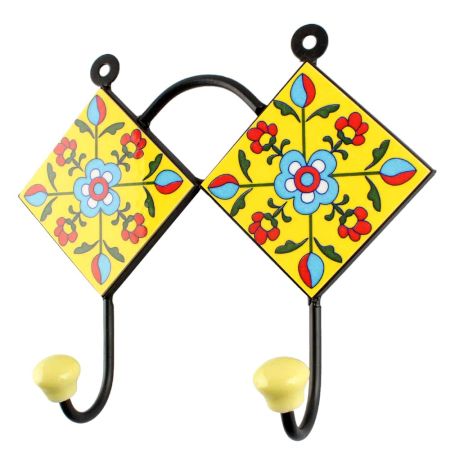 Turquoise Tiny Flower Ceramic Tile Hook